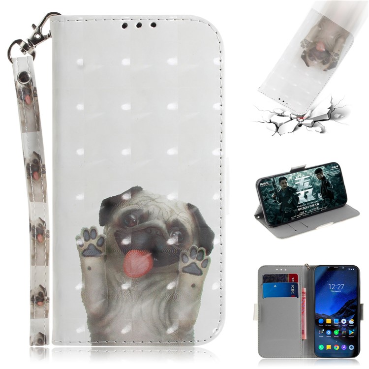 Light Spot Decor Patterned Wallet Stand PU Leather Phone Case with Strap for Xiaomi Pocophone F1 / Poco F1 (India) - Dog Waving Paws-1