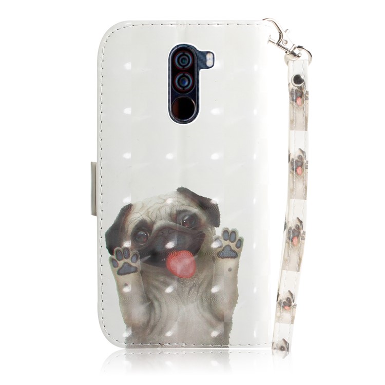 Light Spot Decor Patterned Wallet Stand PU Leather Phone Case with Strap for Xiaomi Pocophone F1 / Poco F1 (India) - Dog Waving Paws-3
