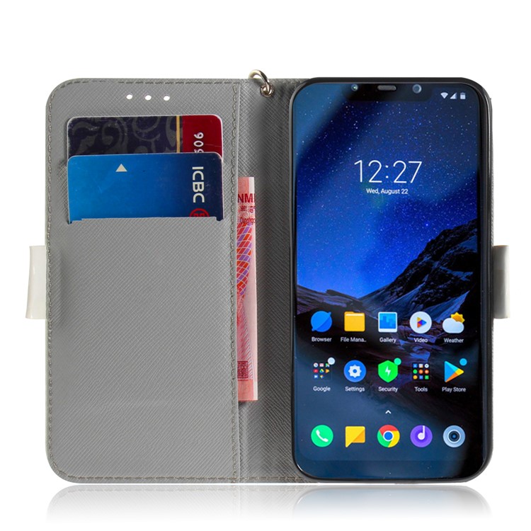 Light Spot Decor Patterned Wallet Stand PU Leather Phone Case with Strap for Xiaomi Pocophone F1 / Poco F1 (India) - Dog Waving Paws-7