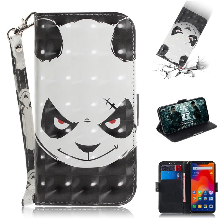 Patterned Wallet Stand PU Leather Flip Case for Xiaomi Redmi Note 6 Pro - Angry Panda-1