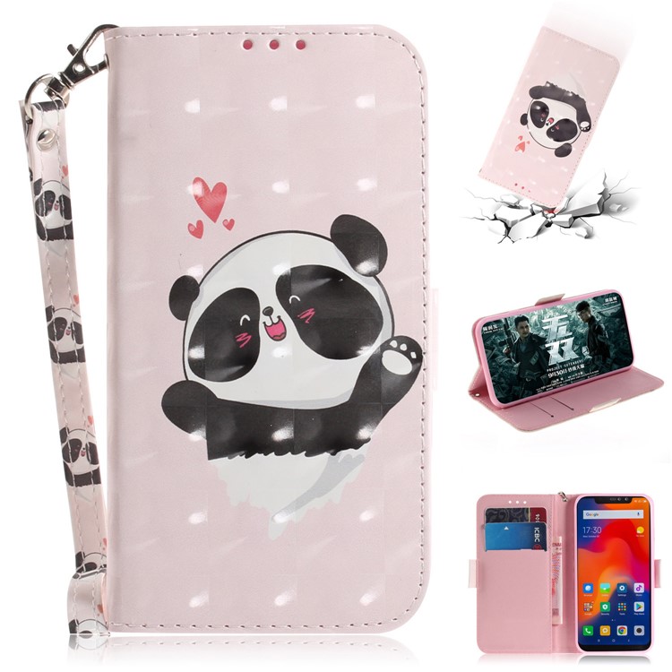 Patterned Wallet Leather Flip Case with Strap for Xiaomi Redmi Note 6 Pro - Cute Panda-1