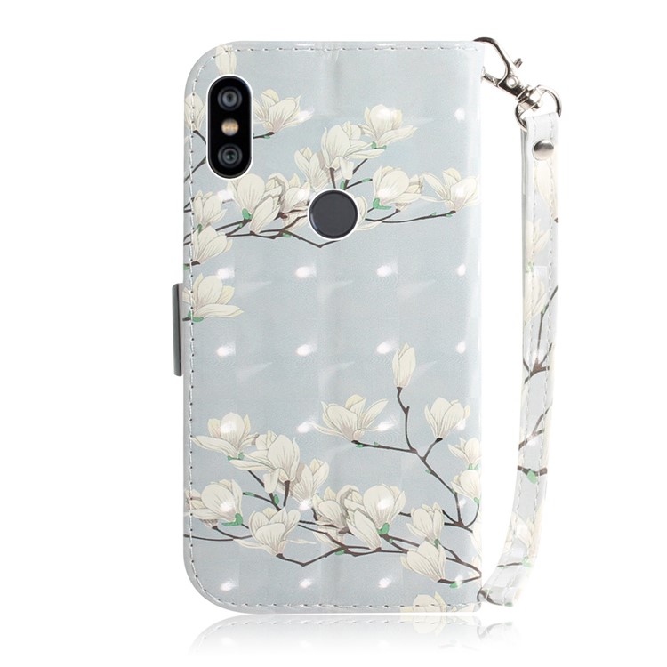 Patterned Wallet Stand Leather Protection Case for Xiaomi Redmi Note 6 Pro - White Flower-3
