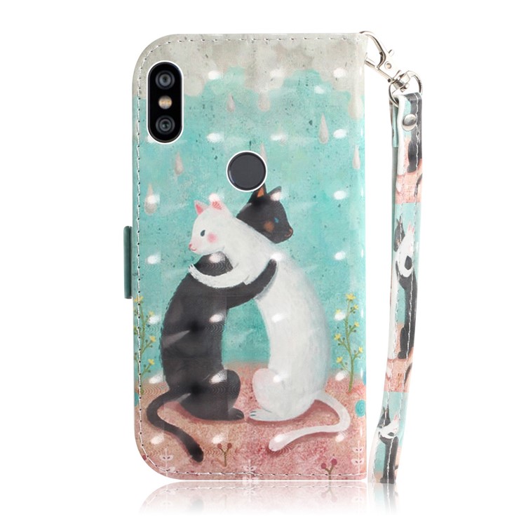 Patterned PU Leather Case Cover with Wallet Stand for Xiaomi Redmi Note 6 Pro - Hugging Cats-3