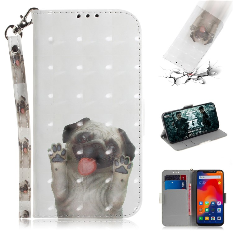 Patterned Wallet Stand Protector Cover for Xiaomi Redmi Note 6 Pro - Dog Waving Paws-1