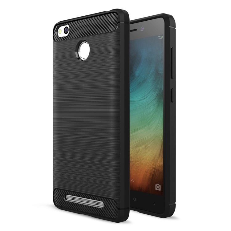 Carbon Fibre Brushed TPU Case for Xiaomi Redmi 3s - Black-1