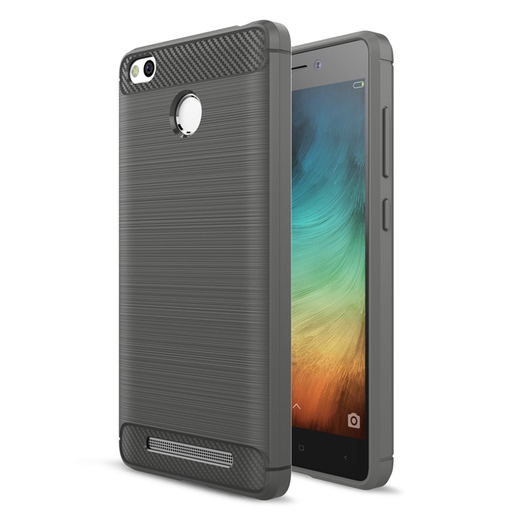 Carbon Fibre Brushed TPU Shell Case for Xiaomi Redmi 3s - Grey-1