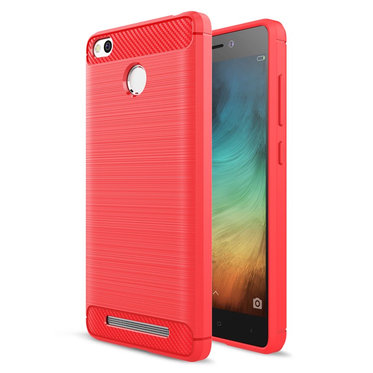 Carbon Fibre Brushed TPU Phone Case for Xiaomi Redmi 3s - Red-1