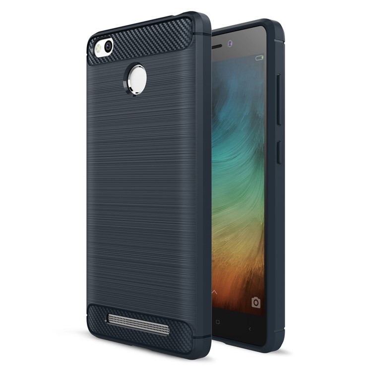 Carbon Fibre Brushed TPU Cover Case for Xiaomi Redmi 3s - Dark Blue-1