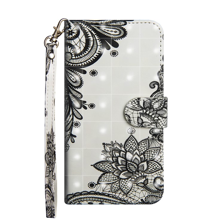 Pattern Printing Wallet Leather Stand Case for Xiaomi Redmi Note 6 Pro - Black Flower-3