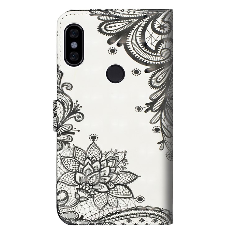 Pattern Printing Wallet Leather Stand Case for Xiaomi Redmi Note 6 Pro - Black Flower-5