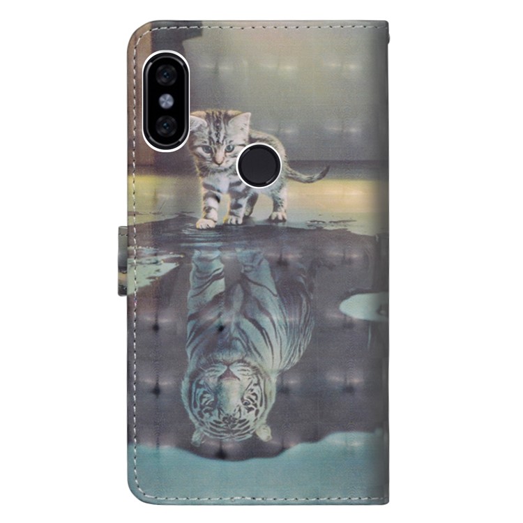 Pattern Printing Wallet Leather Cover with Stand for Xiaomi Redmi Note 6 Pro - Cat and Reflection in Water-5