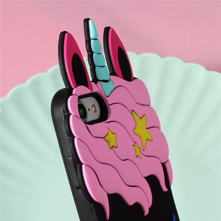 3D Unicorn Pattern Silicone Shell Case for iPhone 8/7 4.7 inch - Black-3
