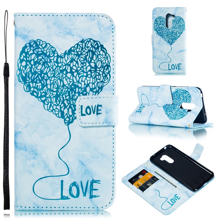 Lover Heart Pattern Cell Phone Leather Wallet Case for Xiaomi Pocophone F1 / Poco F1 in India - Blue-1