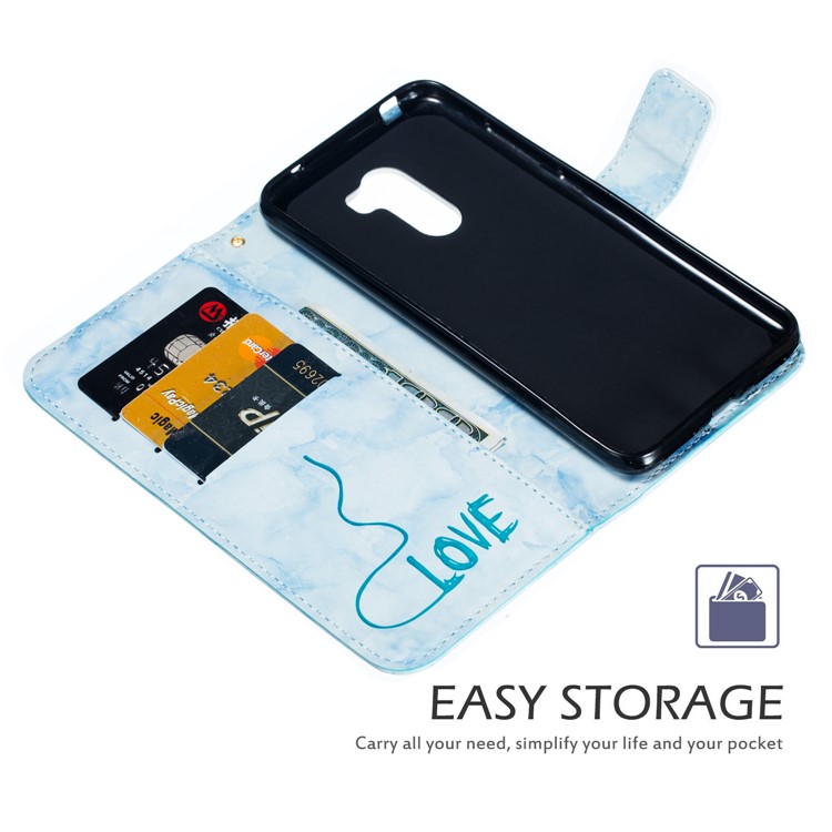 Lover Heart Pattern Cell Phone Leather Wallet Case for Xiaomi Pocophone F1 / Poco F1 in India - Blue-4