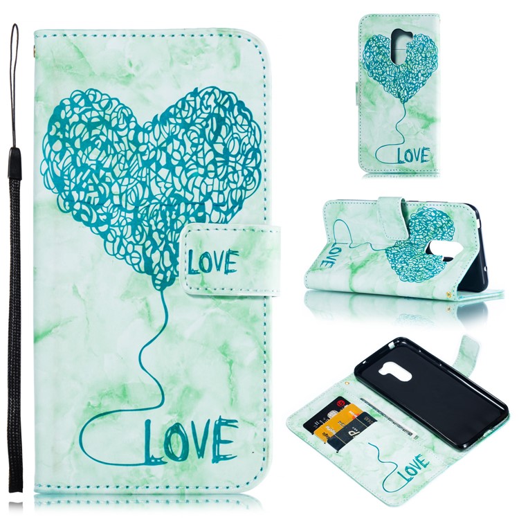 Lover Heart Pattern Leather Wallet Stand Case for Xiaomi Pocophone F1 / Poco F1 in India - Green-1
