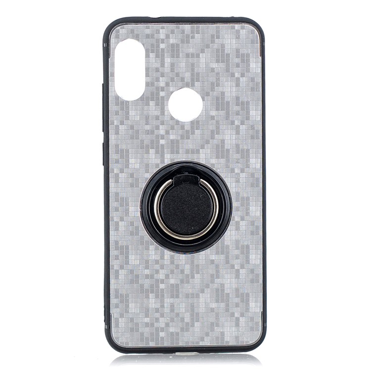 For Xiaomi Mi A2 Lite / Redmi 6 Pro Mosaic Pattern Metal PC TPU Hybrid Phone Case with Finger Ring Kickstand - Silver-1