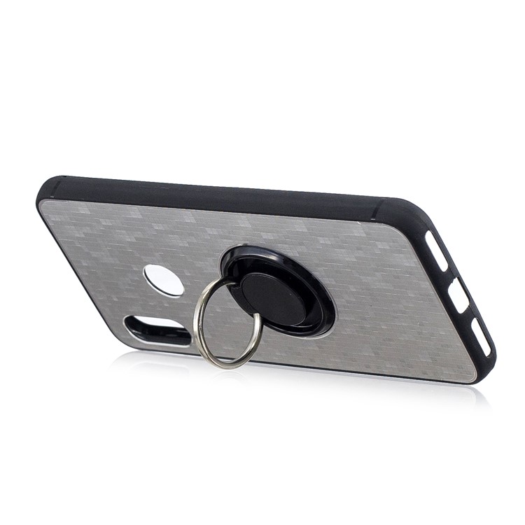For Xiaomi Mi A2 Lite / Redmi 6 Pro Mosaic Pattern Metal PC TPU Hybrid Phone Case with Finger Ring Kickstand - Silver-3