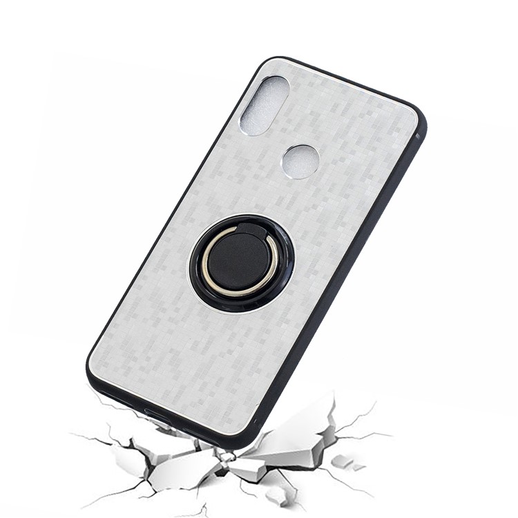 For Xiaomi Mi A2 Lite / Redmi 6 Pro Mosaic Pattern Metal PC TPU Hybrid Phone Case with Finger Ring Kickstand - Silver-4