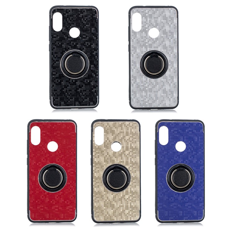 For Xiaomi Mi A2 Lite / Redmi 6 Pro Mosaic Pattern Metal PC TPU Hybrid Phone Case with Finger Ring Kickstand - Silver-6