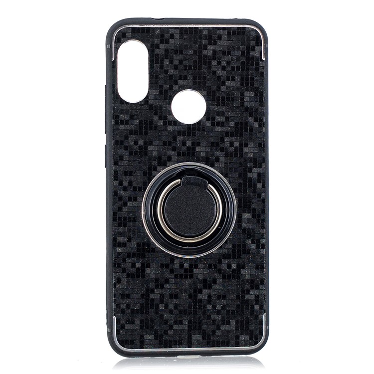 For Xiaomi Mi A2 Lite / Redmi 6 Pro Mosaic Pattern Metal Plastic TPU Hybrid Phone Cover with Finger Ring Kickstand - Black-1