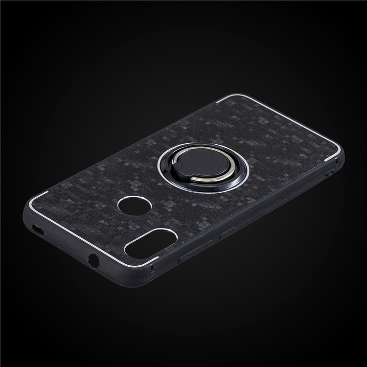 For Xiaomi Mi A2 Lite / Redmi 6 Pro Mosaic Pattern Metal Plastic TPU Hybrid Phone Cover with Finger Ring Kickstand - Black-2