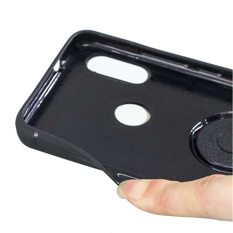 For Xiaomi Mi A2 Lite / Redmi 6 Pro Mosaic Pattern Metal Plastic TPU Hybrid Phone Cover with Finger Ring Kickstand - Black-4