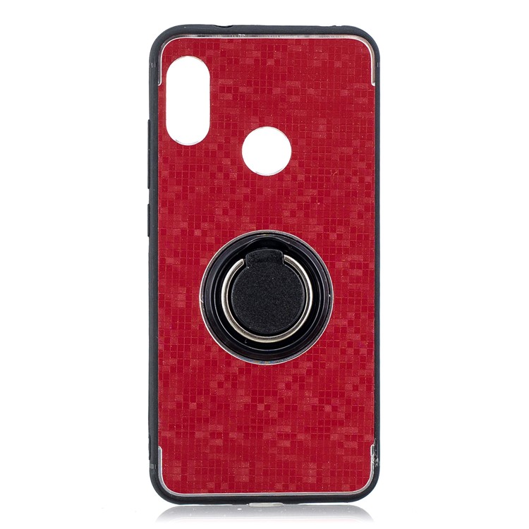 For Xiaomi Mi A2 Lite / Redmi 6 Pro Mosaic Pattern Metal PC TPU Hybrid Phone Shell with Finger Ring Kickstand - Red-1