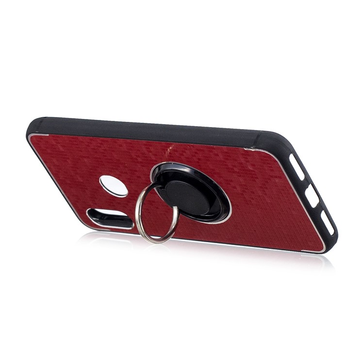 For Xiaomi Mi A2 Lite / Redmi 6 Pro Mosaic Pattern Metal PC TPU Hybrid Phone Shell with Finger Ring Kickstand - Red-3