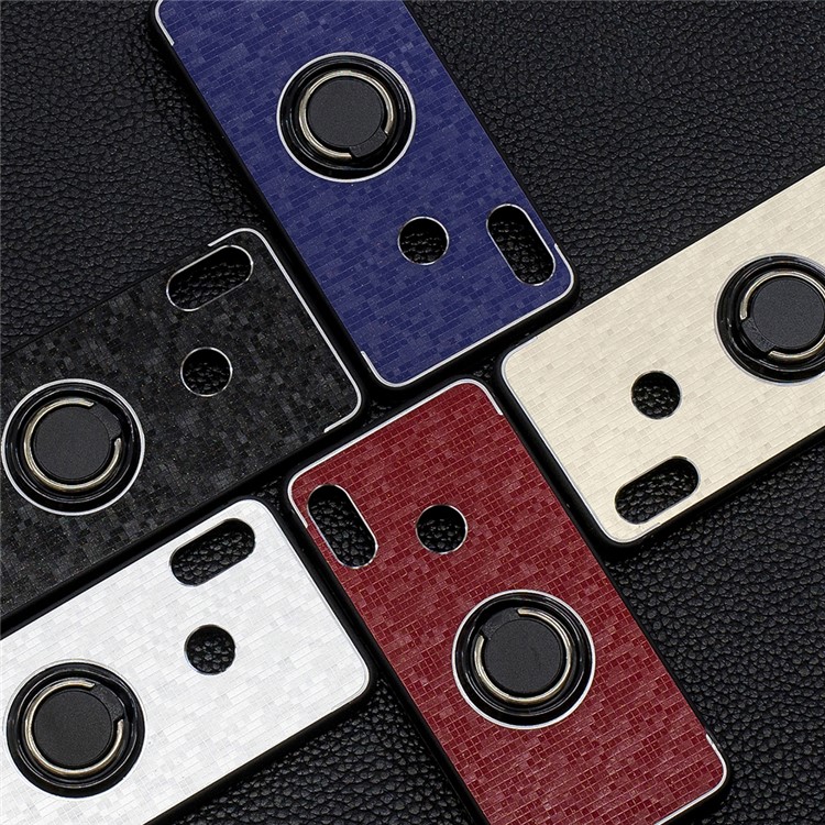 For Xiaomi Mi A2 Lite / Redmi 6 Pro Mosaic Pattern Metal PC TPU Hybrid Phone Shell with Finger Ring Kickstand - Red-4