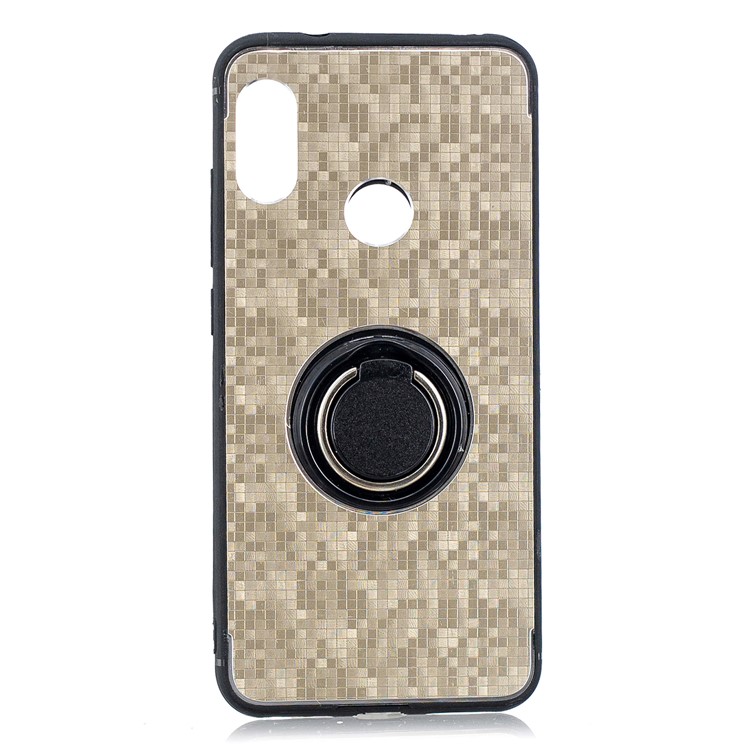 For Xiaomi Mi A2 Lite / Redmi 6 Pro Mosaic Pattern Metal PC TPU Hybrid Phone Casing with Finger Ring Kickstand - Gold-1