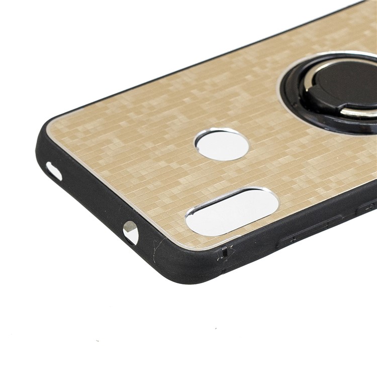 For Xiaomi Mi A2 Lite / Redmi 6 Pro Mosaic Pattern Metal PC TPU Hybrid Phone Casing with Finger Ring Kickstand - Gold-5