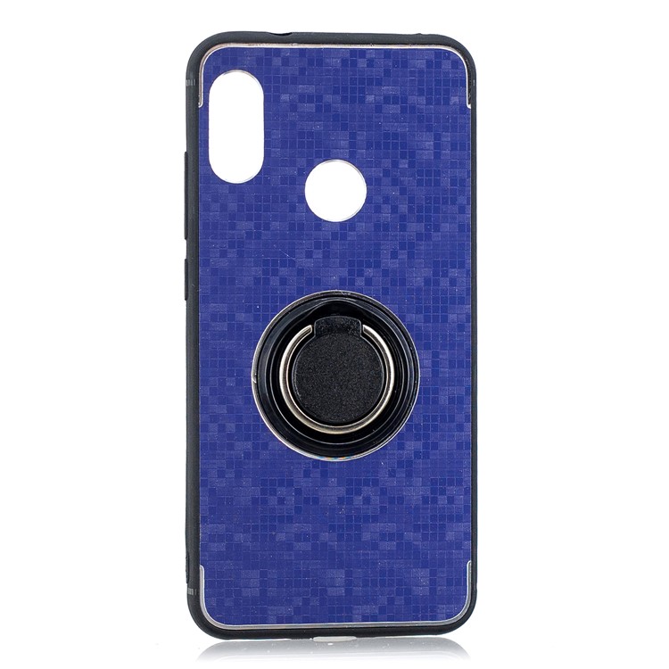 For Xiaomi Mi A2 Lite / Redmi 6 Pro Mosaic Pattern Metal PC TPU Combo Back Case with Finger Ring Kickstand - Blue-1