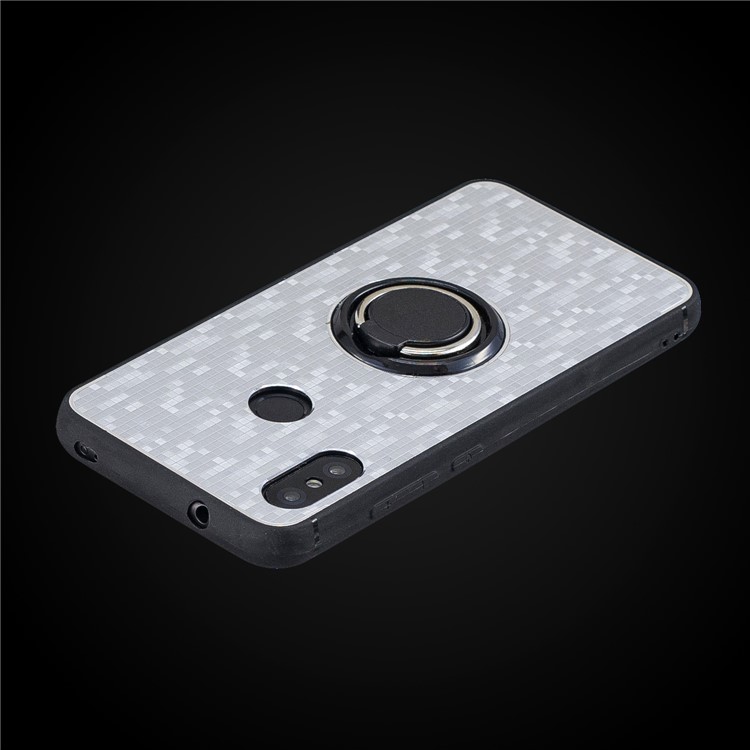 For Xiaomi Mi A2 Lite / Redmi 6 Pro Mosaic Pattern Metal PC TPU Hybrid Phone Case with Finger Ring Kickstand - Silver-5