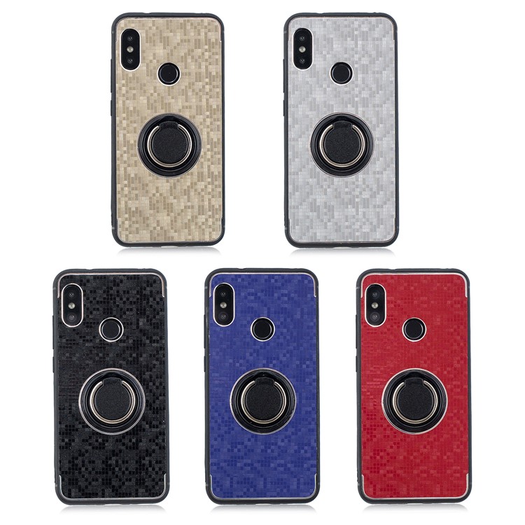 For Xiaomi Mi A2 Lite / Redmi 6 Pro Mosaic Pattern Metal PC TPU Hybrid Phone Case with Finger Ring Kickstand - Silver-7