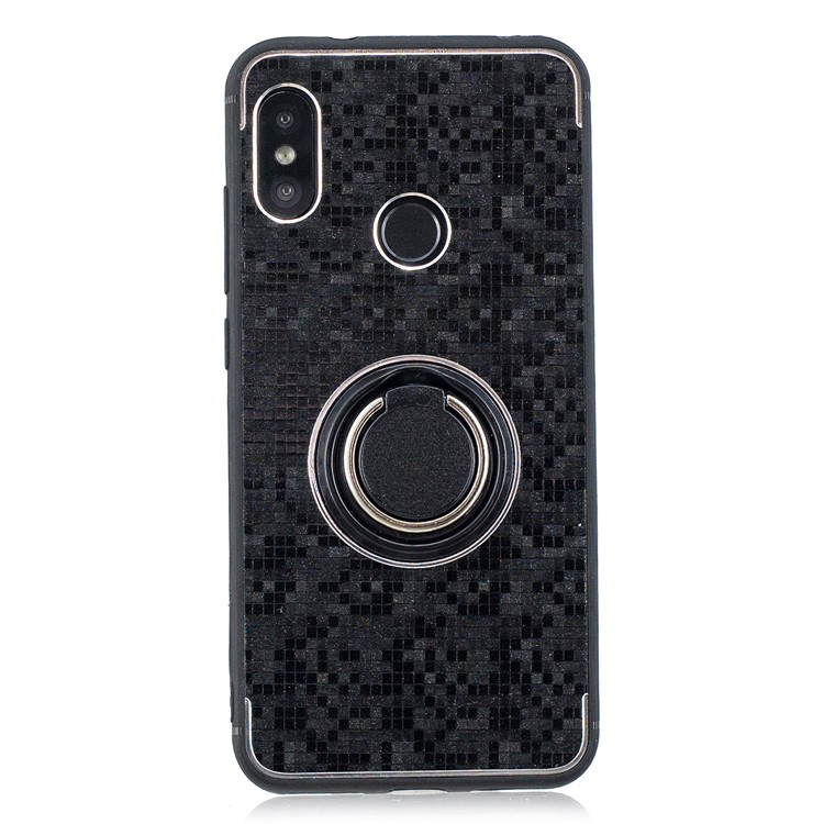For Xiaomi Mi A2 Lite / Redmi 6 Pro Mosaic Pattern Metal PC TPU Hybrid Phone Cover with Finger Ring Kickstand - Black-1