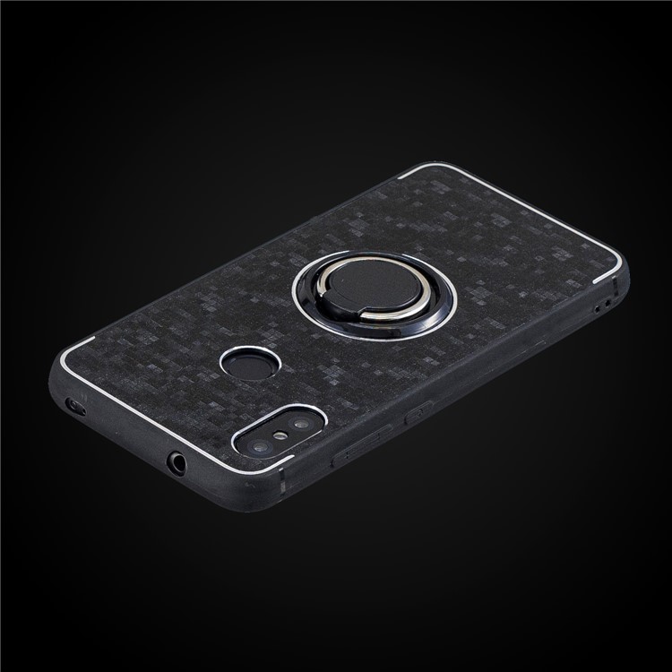 For Xiaomi Mi A2 Lite / Redmi 6 Pro Mosaic Pattern Metal PC TPU Hybrid Phone Cover with Finger Ring Kickstand - Black-2