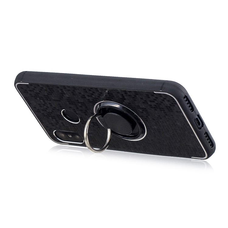 For Xiaomi Mi A2 Lite / Redmi 6 Pro Mosaic Pattern Metal PC TPU Hybrid Phone Cover with Finger Ring Kickstand - Black-3