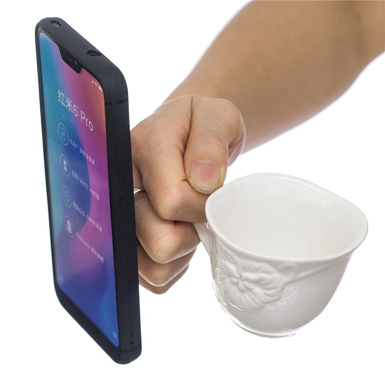 For Xiaomi Mi A2 Lite / Redmi 6 Pro Mosaic Pattern Metal PC TPU Hybrid Phone Cover with Finger Ring Kickstand - Black-6