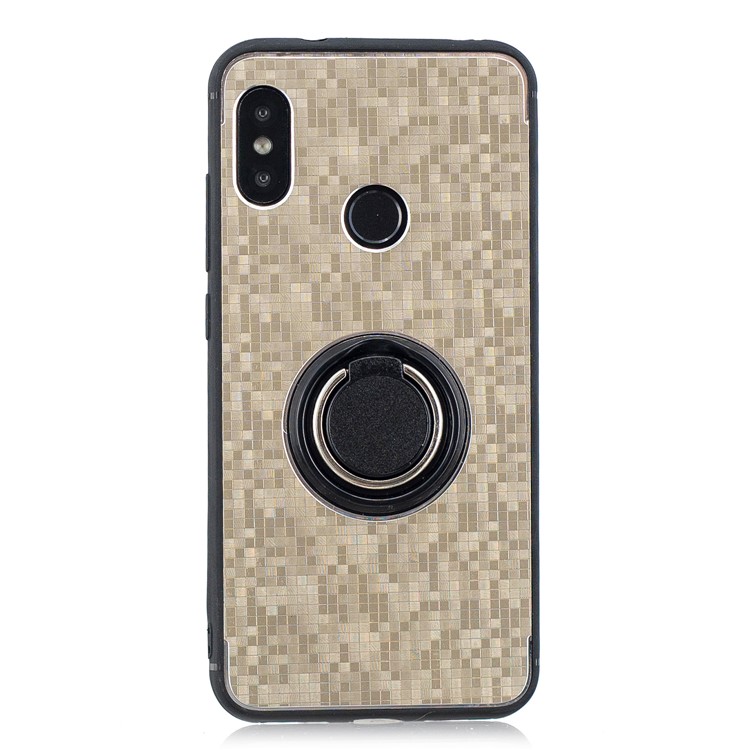 For Xiaomi Mi A2 Lite / Redmi 6 Pro Mosaic Pattern Metal PC TPU Hybrid Phone Shell with Finger Ring Kickstand - Gold-1
