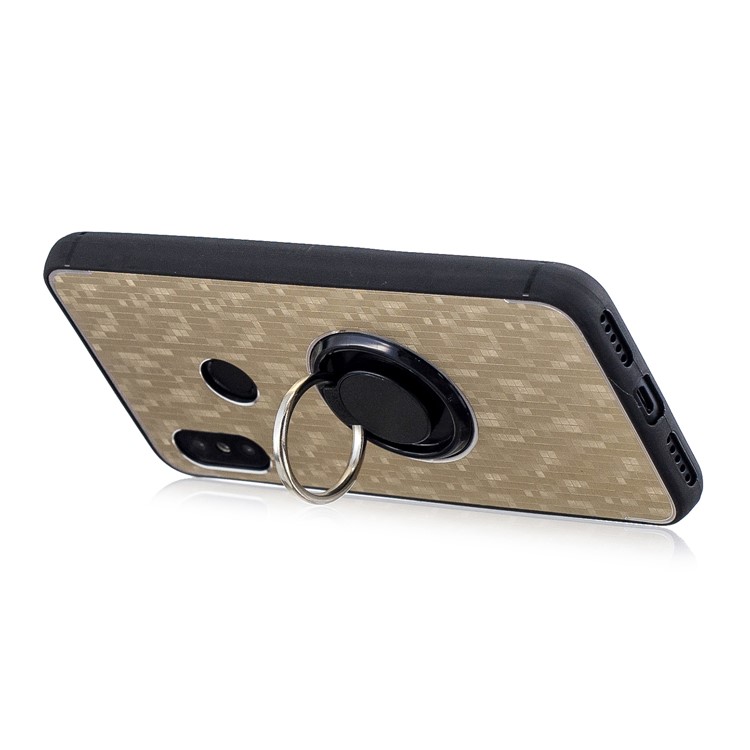 For Xiaomi Mi A2 Lite / Redmi 6 Pro Mosaic Pattern Metal PC TPU Hybrid Phone Shell with Finger Ring Kickstand - Gold-3