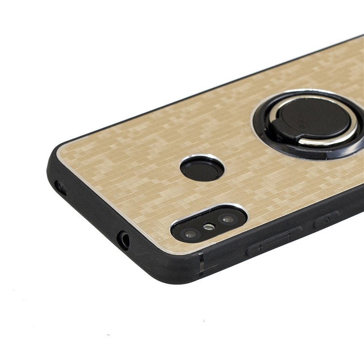 For Xiaomi Mi A2 Lite / Redmi 6 Pro Mosaic Pattern Metal PC TPU Hybrid Phone Shell with Finger Ring Kickstand - Gold-5