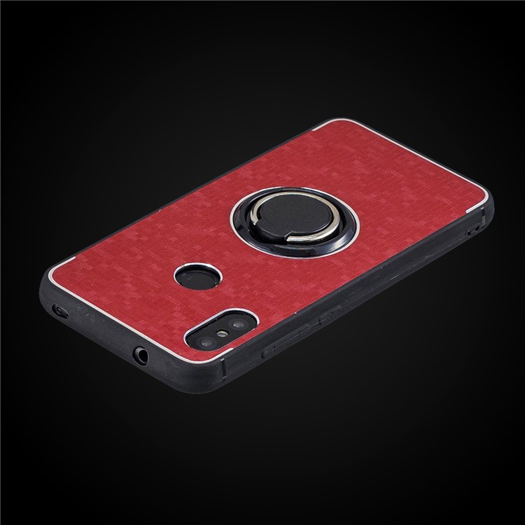 For Xiaomi Mi A2 Lite / Redmi 6 Pro Mosaic Pattern Metal PC TPU Hybrid Phone Casing with Finger Ring Kickstand - Red-2