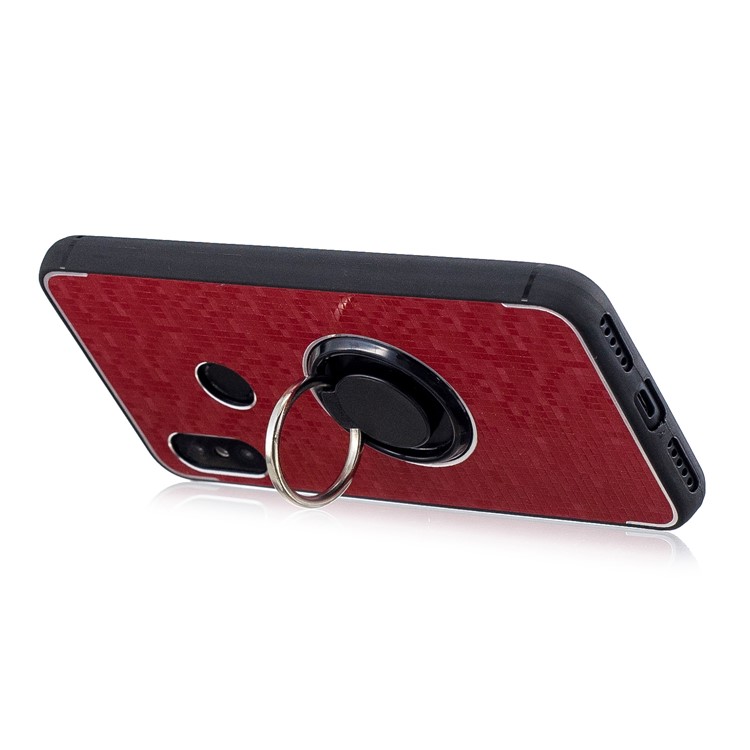 For Xiaomi Mi A2 Lite / Redmi 6 Pro Mosaic Pattern Metal PC TPU Hybrid Phone Casing with Finger Ring Kickstand - Red-3