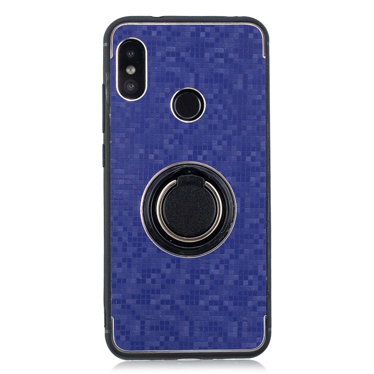 For Xiaomi Mi A2 Lite / Redmi 6 Pro Mosaic Pattern Metal Plastic TPU Hybrid Protective Case with Finger Ring Kickstand - Blue-1