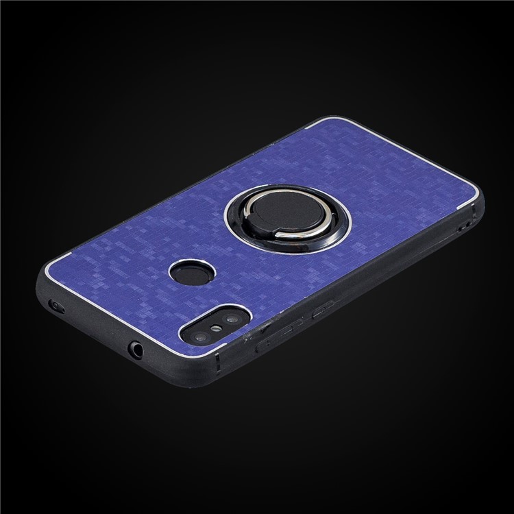 For Xiaomi Mi A2 Lite / Redmi 6 Pro Mosaic Pattern Metal Plastic TPU Hybrid Protective Case with Finger Ring Kickstand - Blue-2