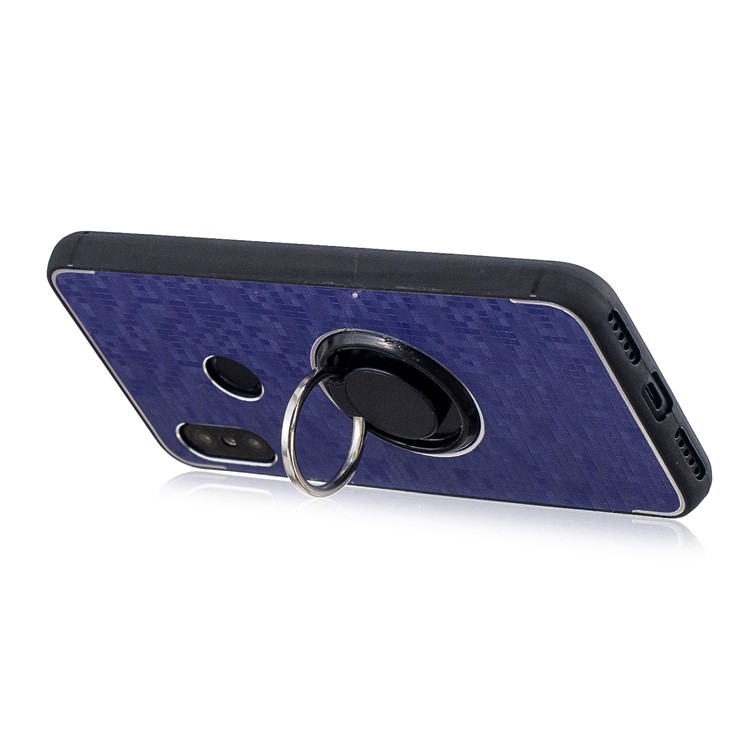 For Xiaomi Mi A2 Lite / Redmi 6 Pro Mosaic Pattern Metal Plastic TPU Hybrid Protective Case with Finger Ring Kickstand - Blue-3