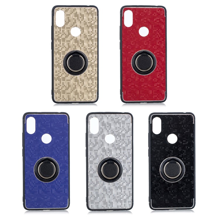 For Xiaomi Redmi S2 / Redmi Y2 (India) Mosaic Pattern Metal PC TPU Hybrid Phone Case with Finger Ring Kickstand - Silver-6