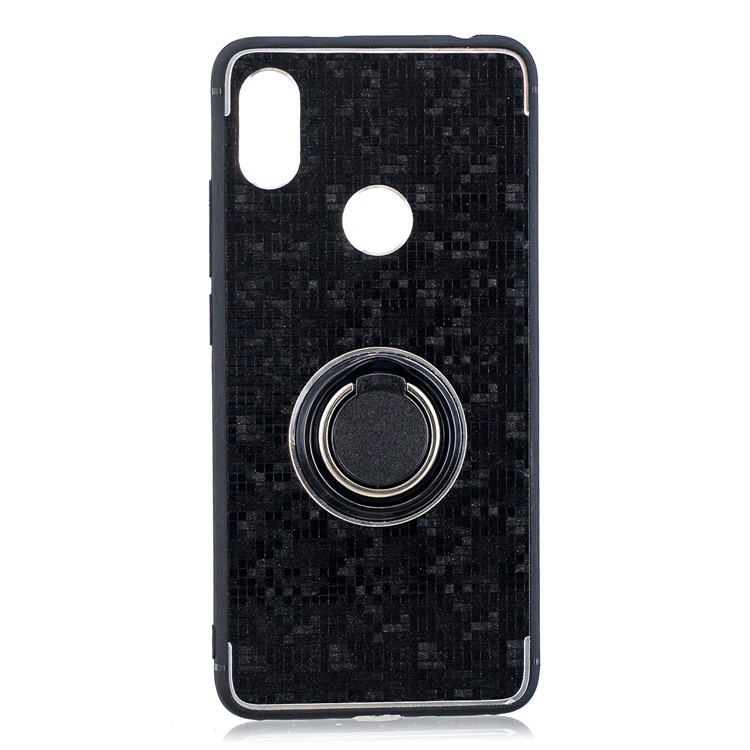 For Xiaomi Redmi S2 / Redmi Y2 (India) Mosaic Pattern Metal Plastic TPU Hybrid Phone Case with Finger Ring Kickstand - Black-1