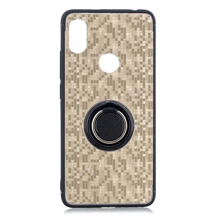 For Xiaomi Redmi S2 / Redmi Y2 (India) Mosaic Pattern Metal PC TPU Combo Phone Case with Finger Ring Kickstand - Gold-1