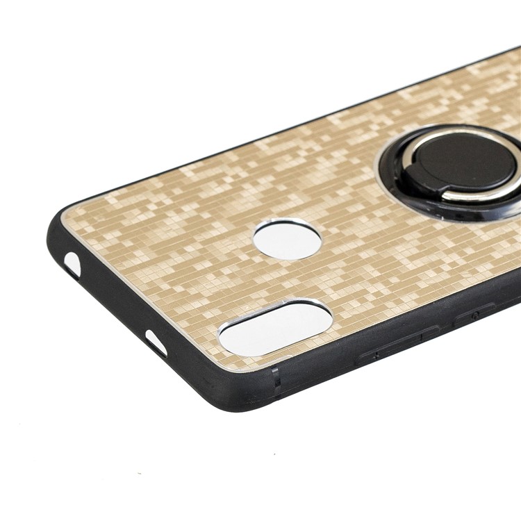 For Xiaomi Redmi S2 / Redmi Y2 (India) Mosaic Pattern Metal PC TPU Combo Phone Case with Finger Ring Kickstand - Gold-5